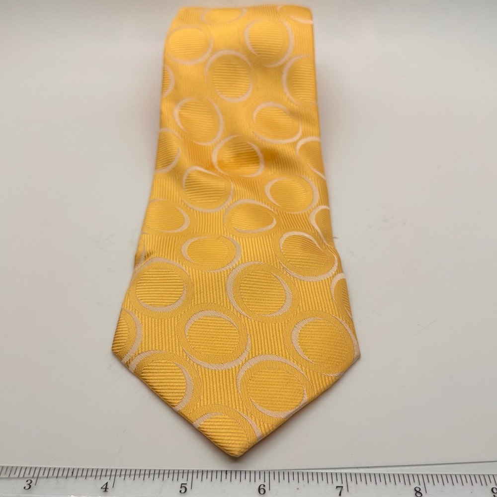 Kai Long Silk Necktie Yellow Geometric Circles Hand Made Mens Fashion‎ Office